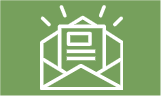 Icone blanche sur fond vert d'une enveloppe ouverte