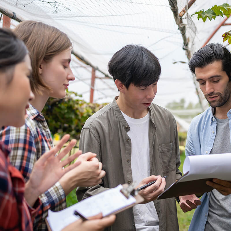 Des apprenants se réunissent dans une serre pour échanger